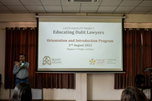 Som Paneru (NYF President) speaks at the Educating Dalit Lawyers orientation ceremony.